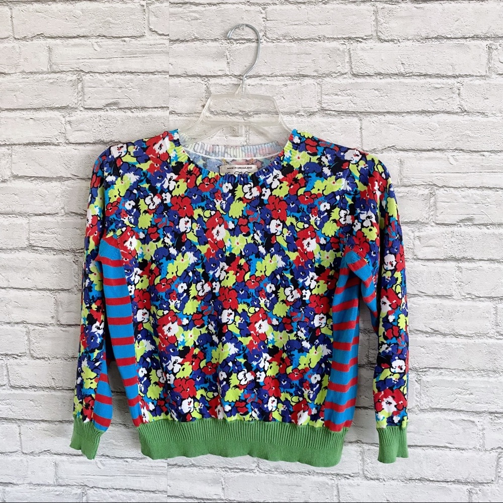 Vintage 80s Mixed Pattern 3/4 Sleeve Top